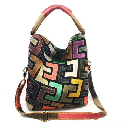 Retro Casual Leather Color Patchwork Handbag