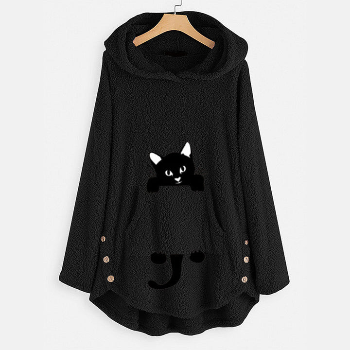 Hooded Pullover Long Sleeve Mid-Length Cat Jacket