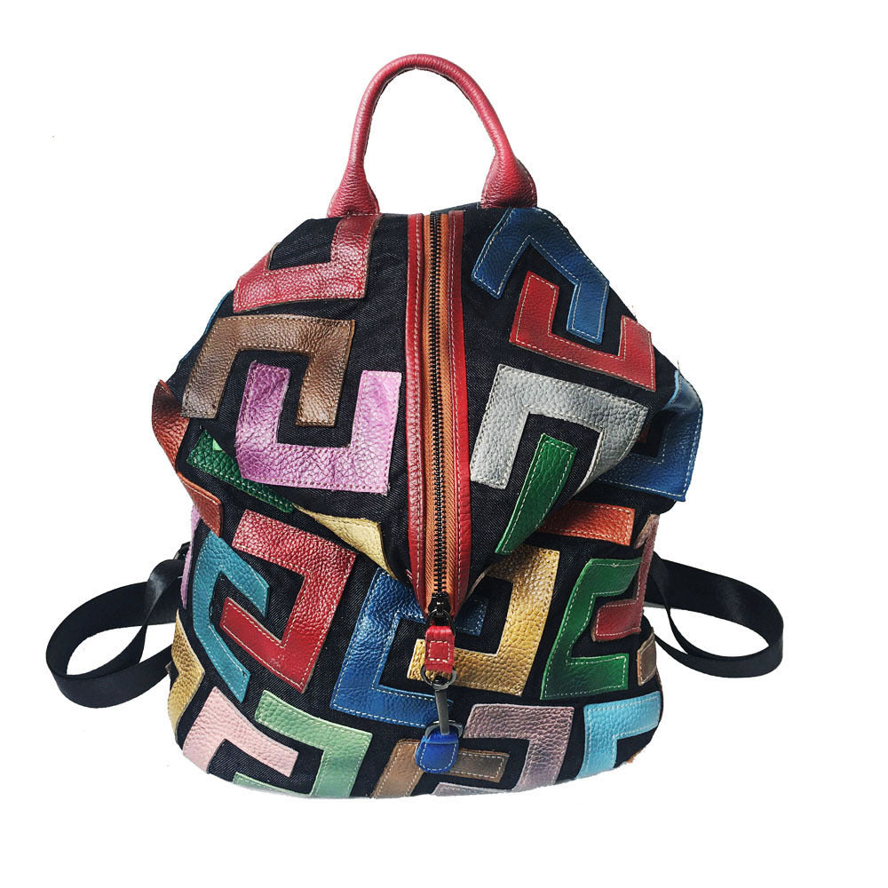 Retro Casual Leather Color Patchwork Backpack