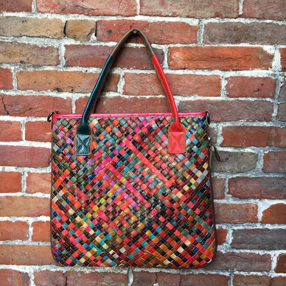 Retro Casual Leather Color Woven Tote