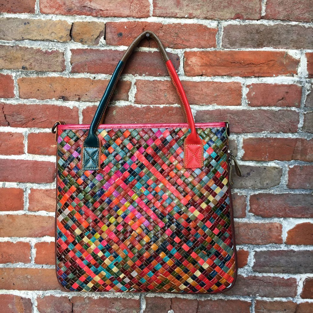 Retro Casual Leather Color Woven Tote