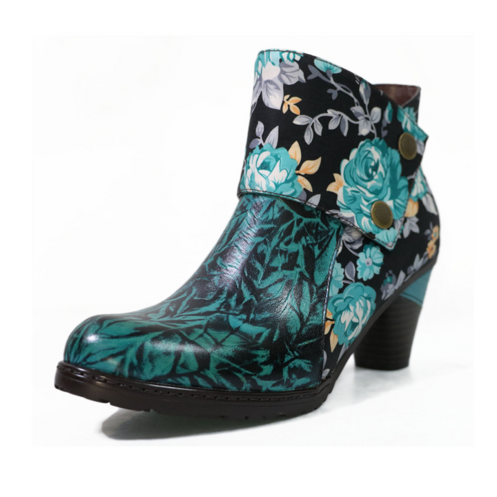 Round Head Printed Leather Boot Side Zipper