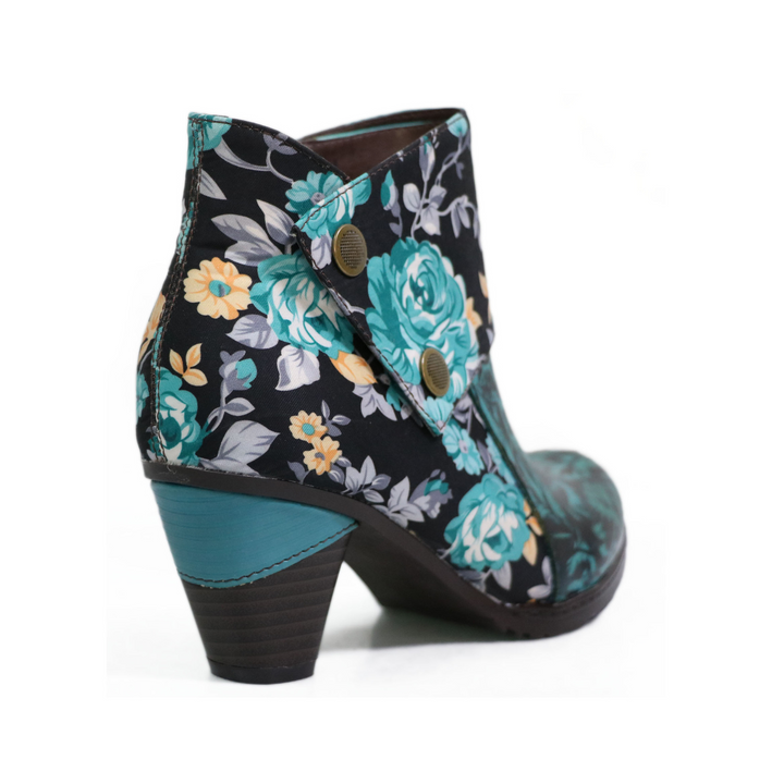 Round Head Printed Leather Boot Side Zipper