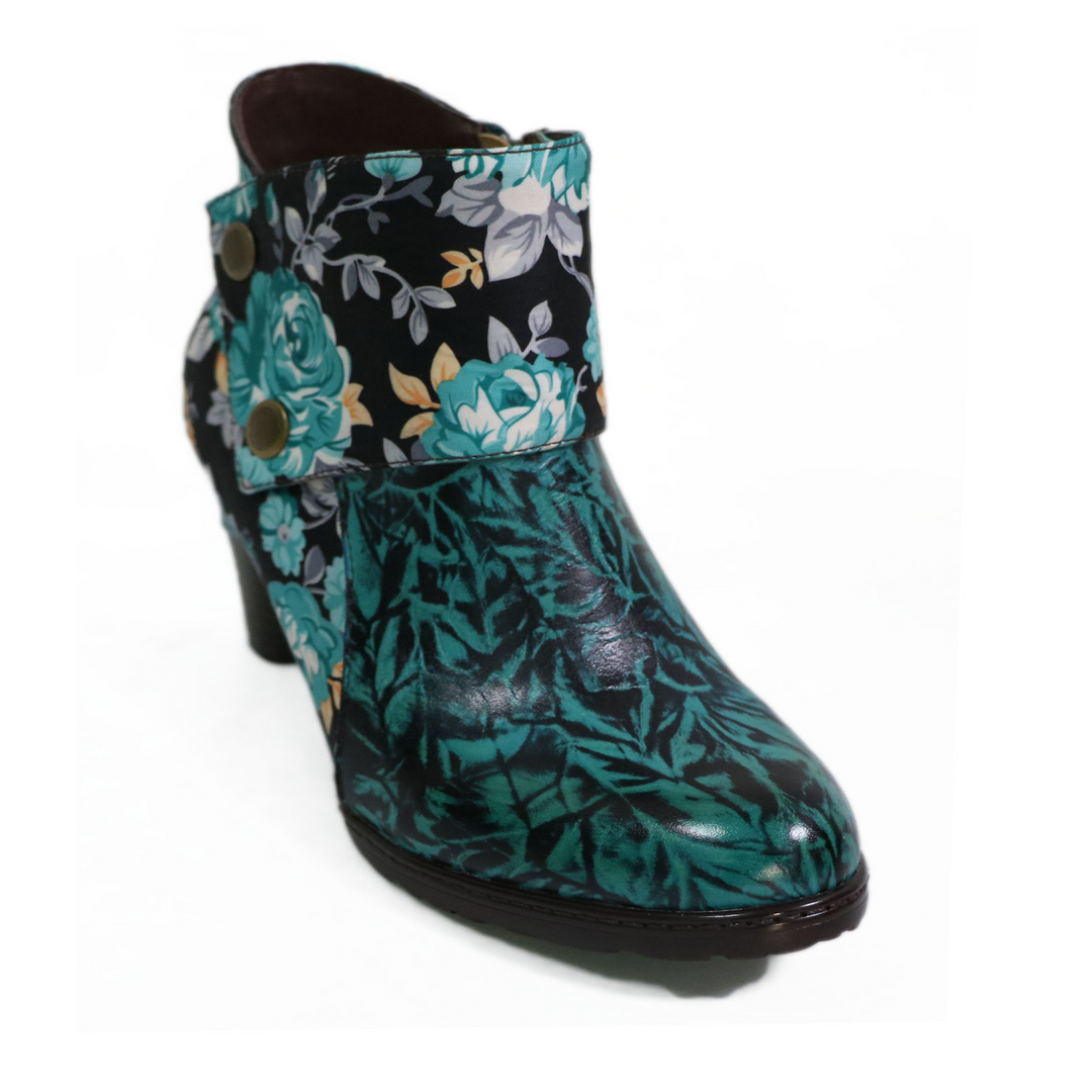 Round Head Printed Leather Boot Side Zipper