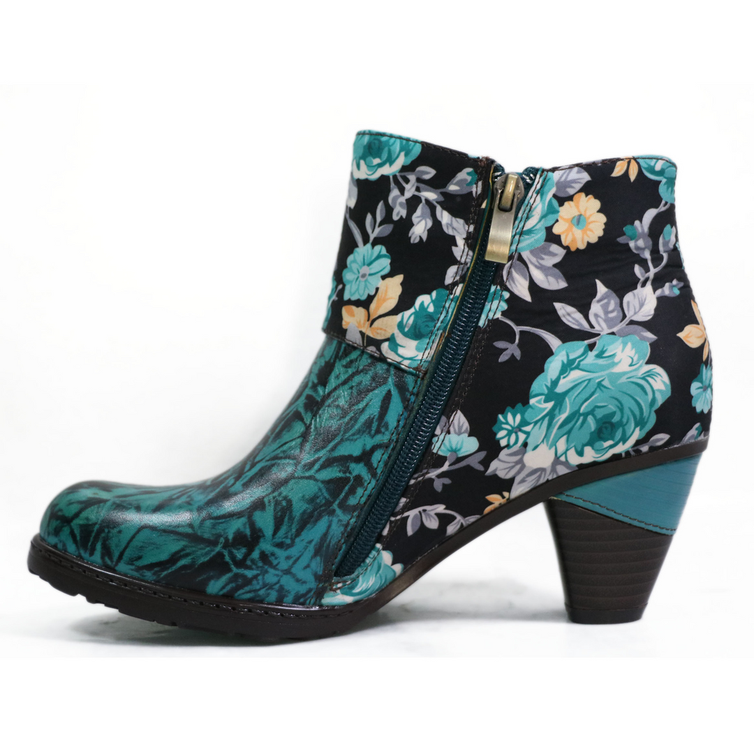 Round Head Printed Leather Boot Side Zipper