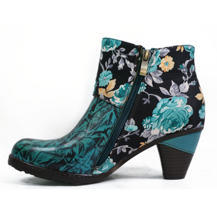 Round Head Printed Leather Boot Side Zipper