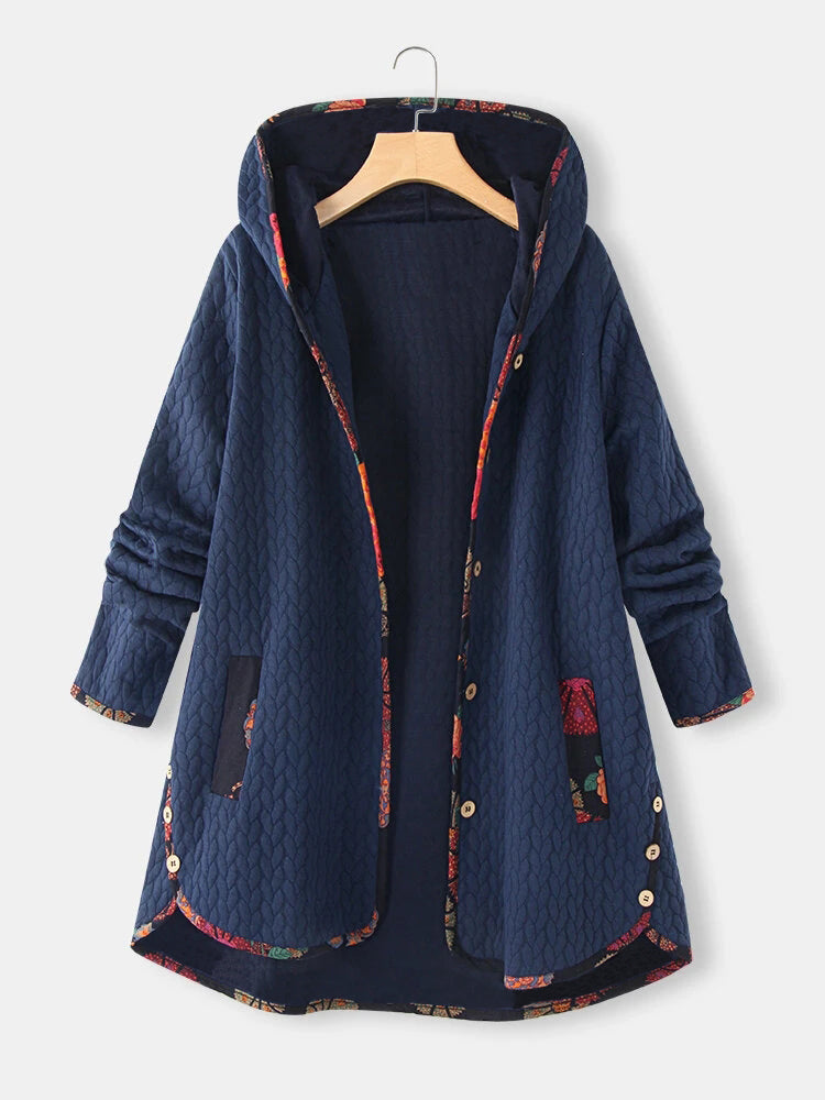 Contrast Binding Hooded Coat
