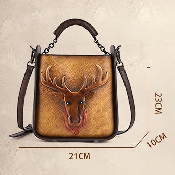 Retro Moose Head Leather Tote Cross-body Bag