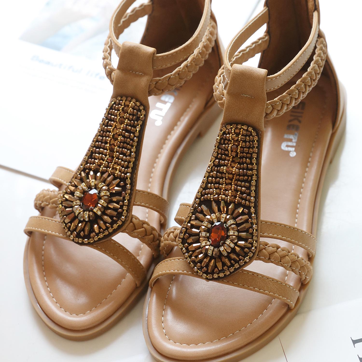 Bohemian Strass Strandsandalen