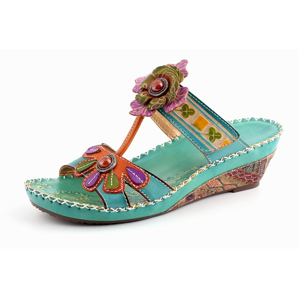 Bohemia Floral Beaded Genuine Leather Sandals