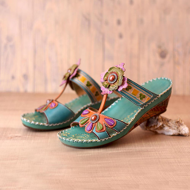 Bohemia Floral Beaded Genuine Leather Sandals
