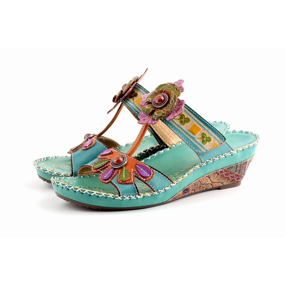 Bohemia Floral Beaded Genuine Leather Sandals