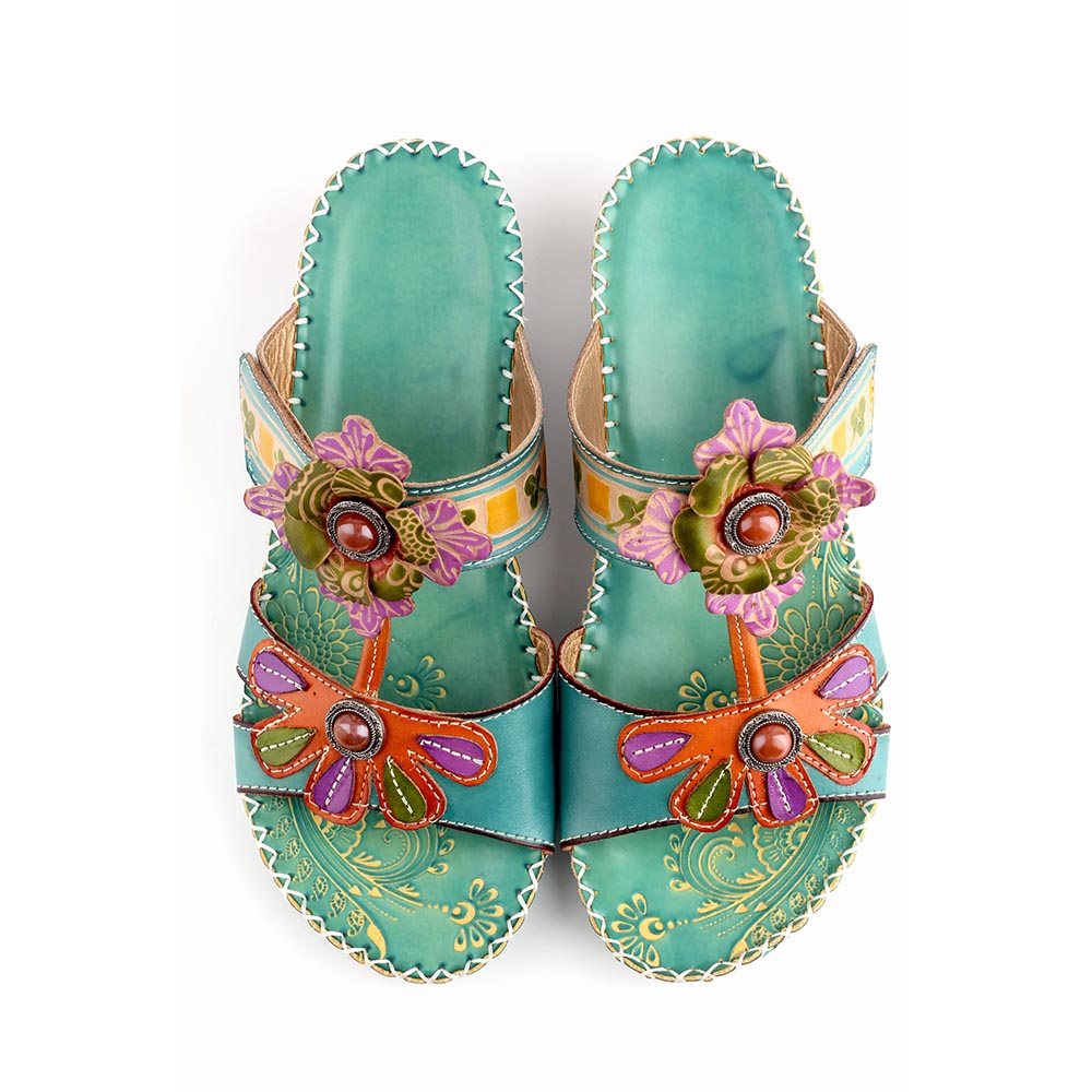 Bohemia Floral Beaded Genuine Leather Sandals