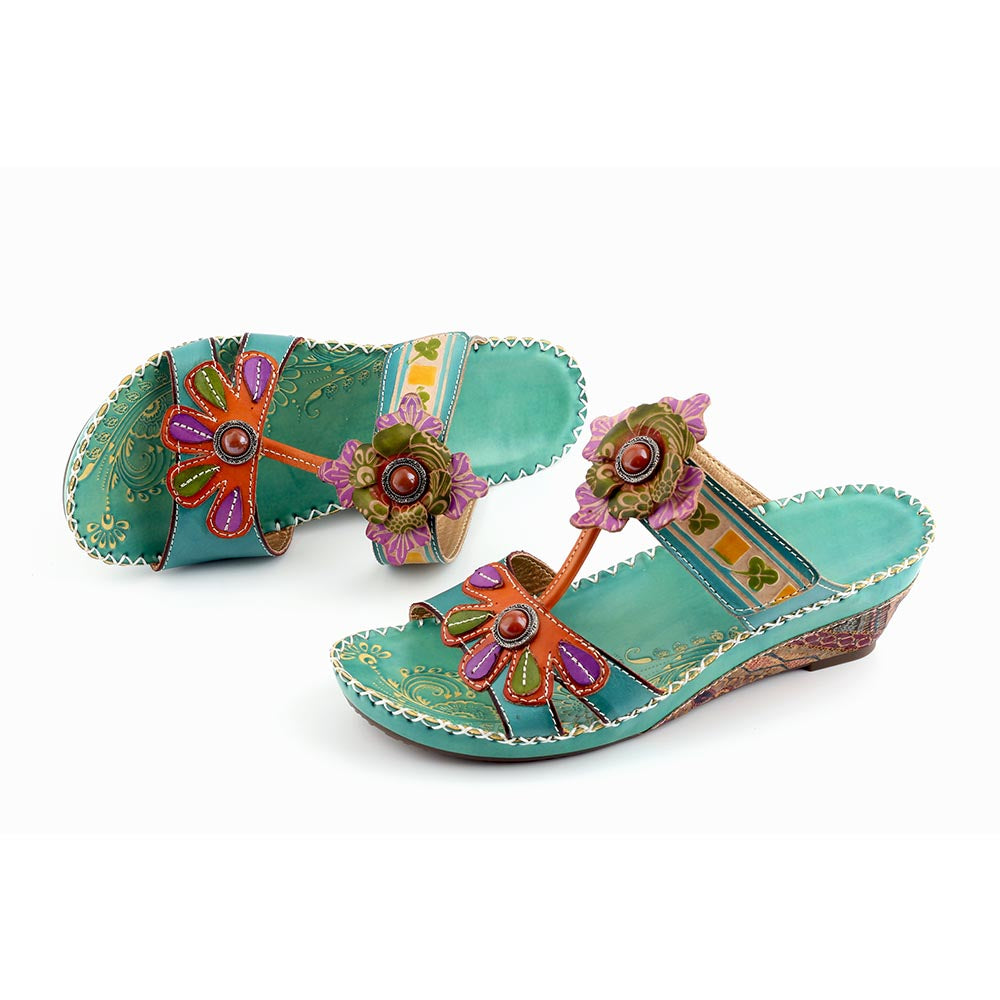 Bohemia sandalias de cuero genuinas con cuentas florales