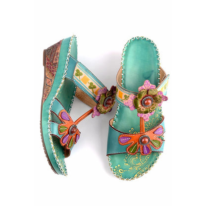 Bohemia Floral Beaded Genuine Leather Sandals