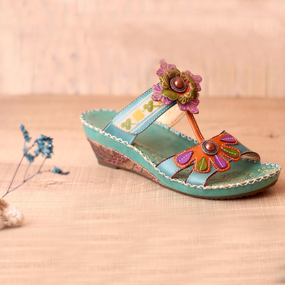 Bohemia Floral Beaded Genuine Leather Sandals