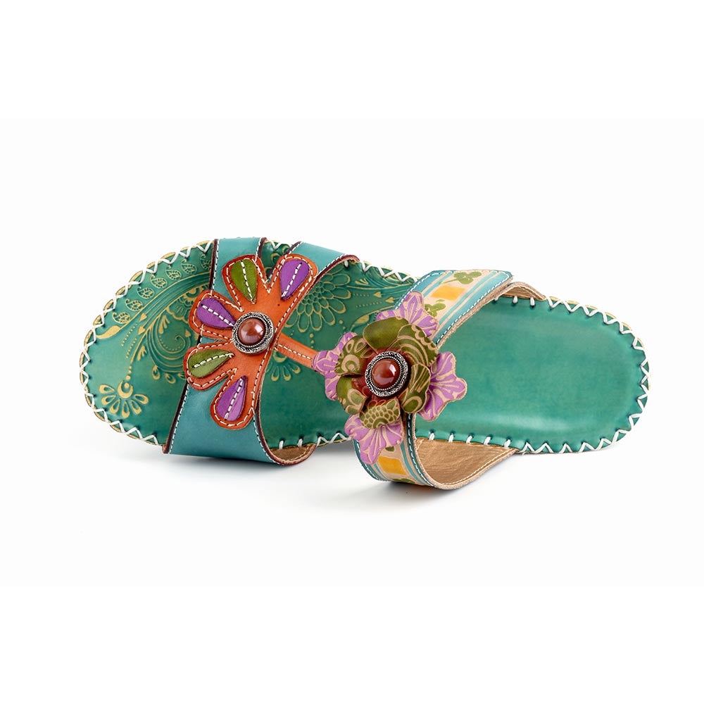 Bohemia Floral Beaded Genuine Leather Sandals