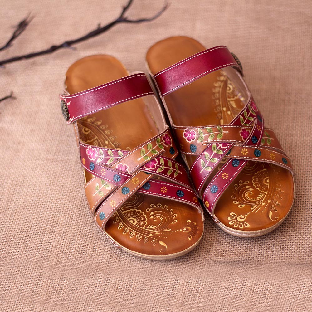 Embossed Floral Stitched Welt Sandals