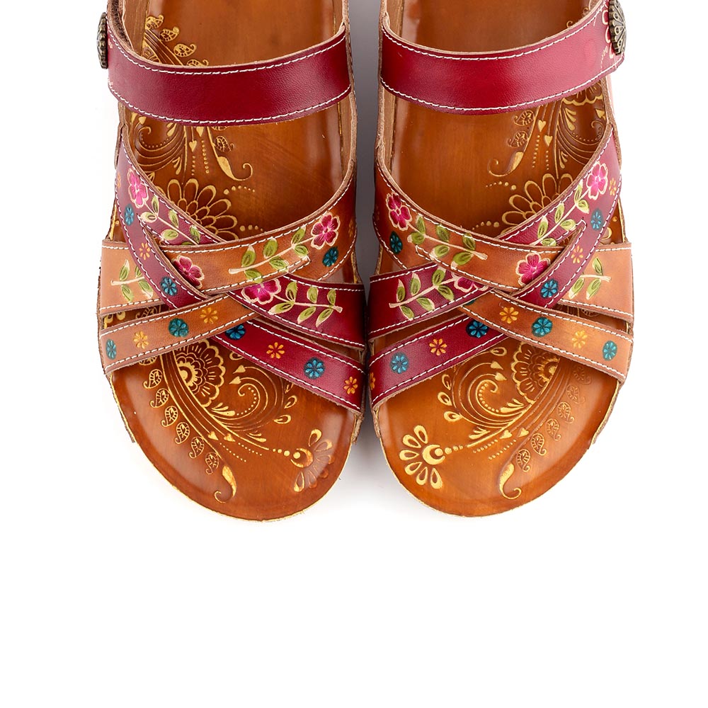 Embossed Floral Stitched Welt Sandals