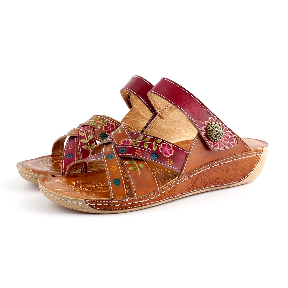 Embossed Floral Stitched Welt Sandals