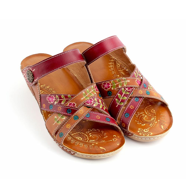 Embossed Floral Stitched Welt Sandals