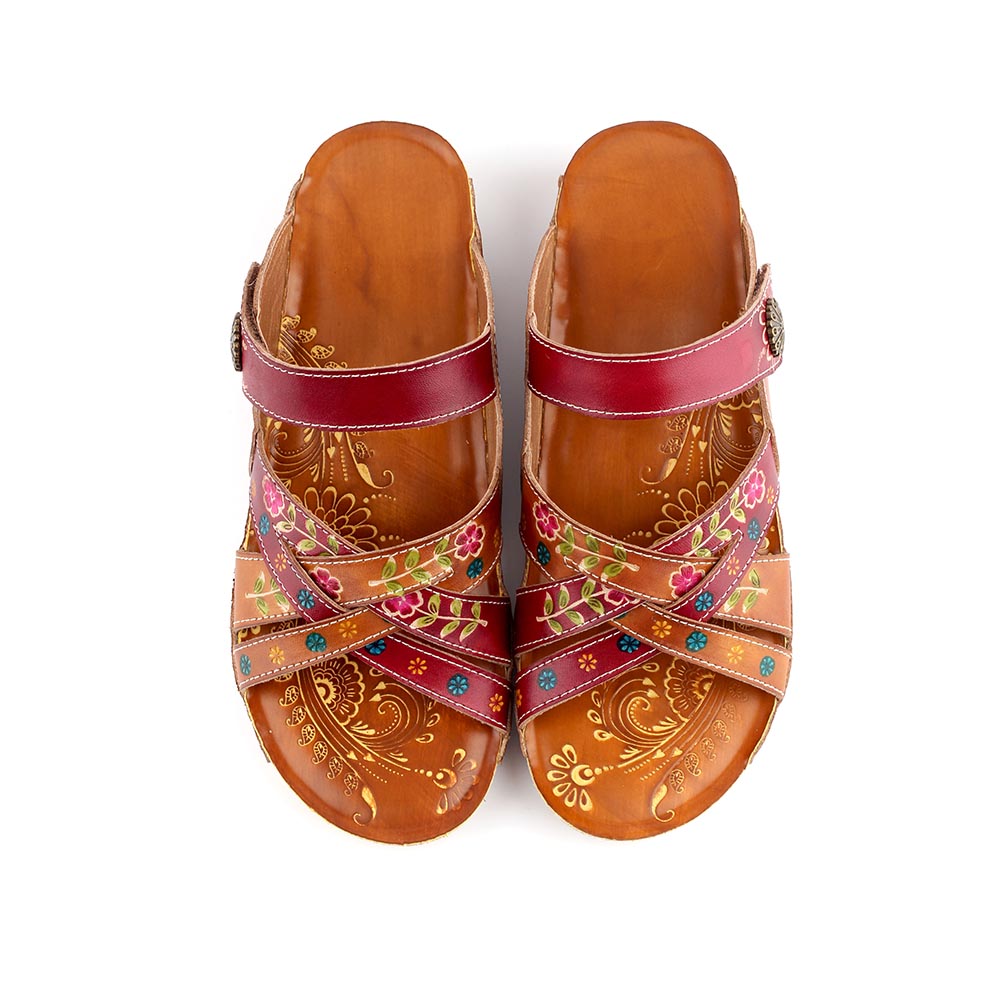 Embossed Floral Stitched Welt Sandals