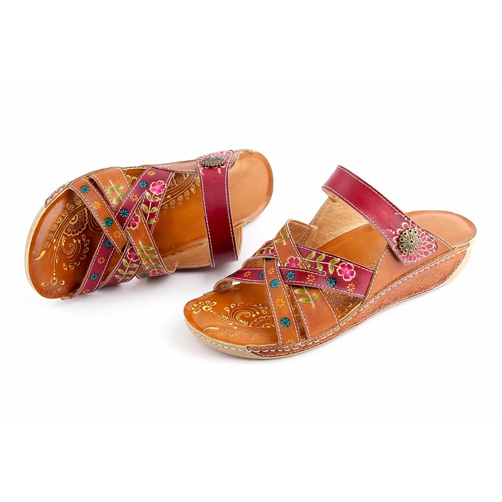 Embossed Floral Stitched Welt Sandals