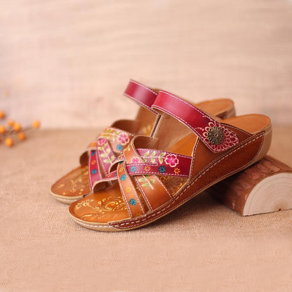 Embossed Floral Stitched Welt Sandals