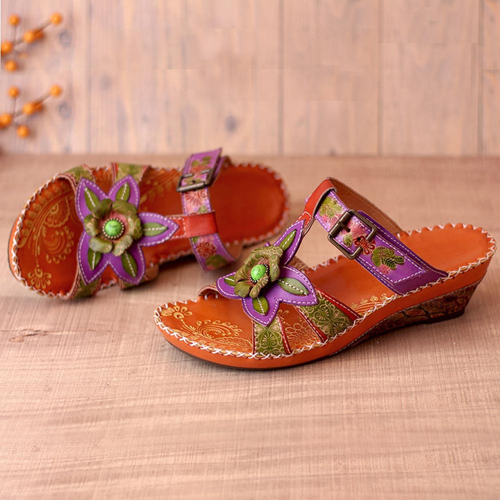 Genuine Leather Floral Bohemia Sandals