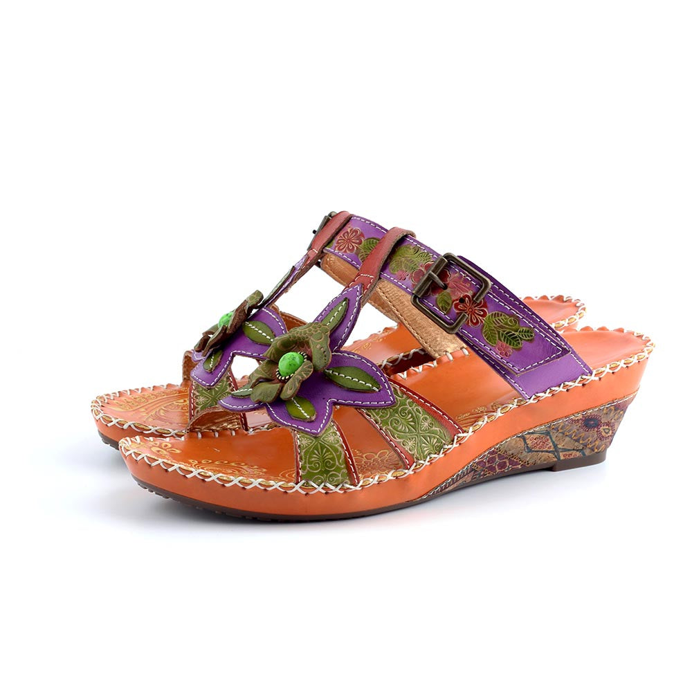 Genuine Leather Floral Bohemia Sandals