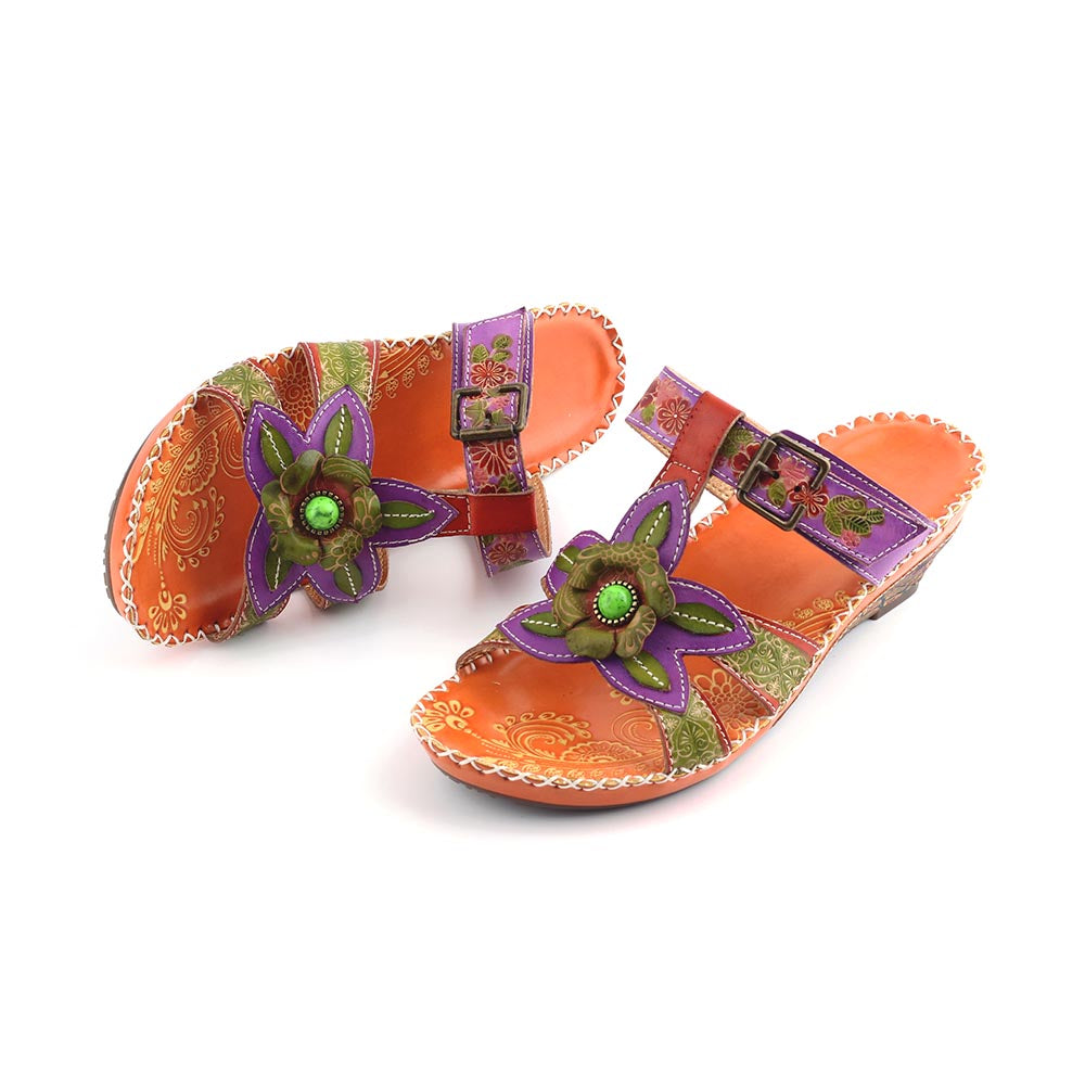 Genuine Leather Floral Bohemia Sandals