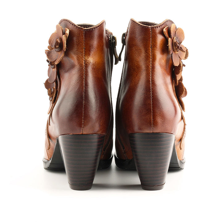 Comfy Vintage Handmade Floral Ankle Leather Boots