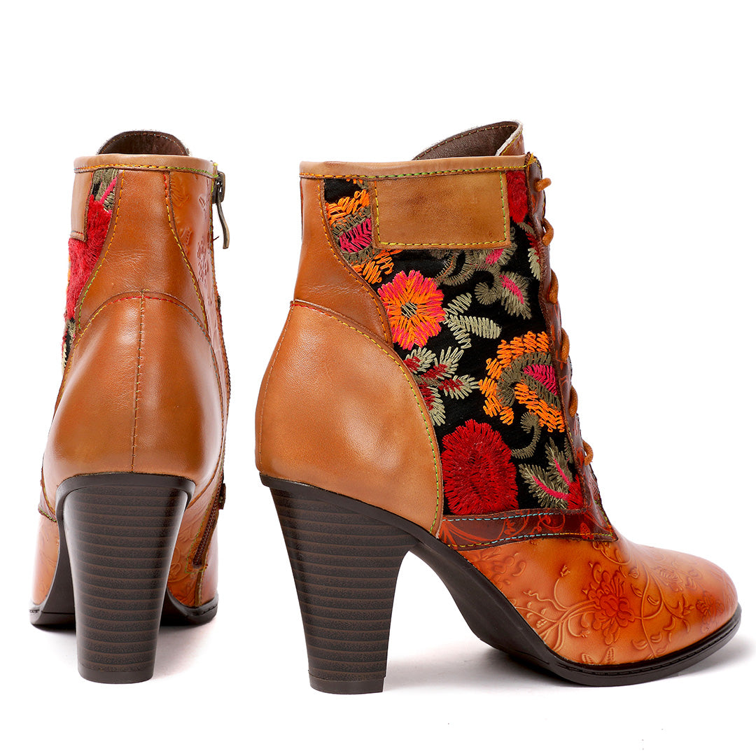 Retro Hand Embroidered Leather Stitched High Heels