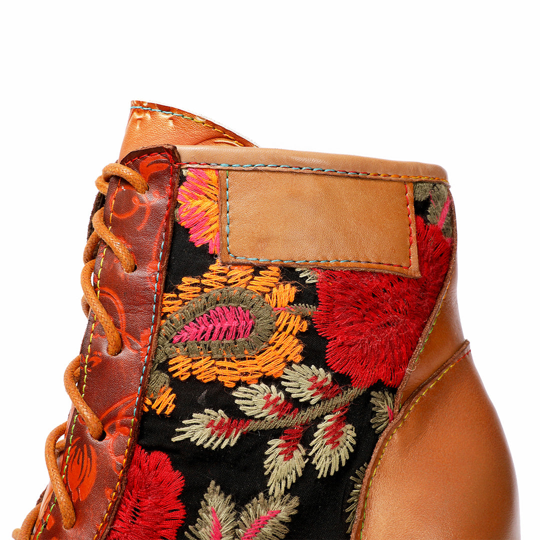 Retro Hand Embroidered Leather Stitched High Heels