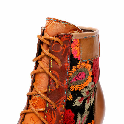 Retro Hand Embroidered Leather Stitched High Heels