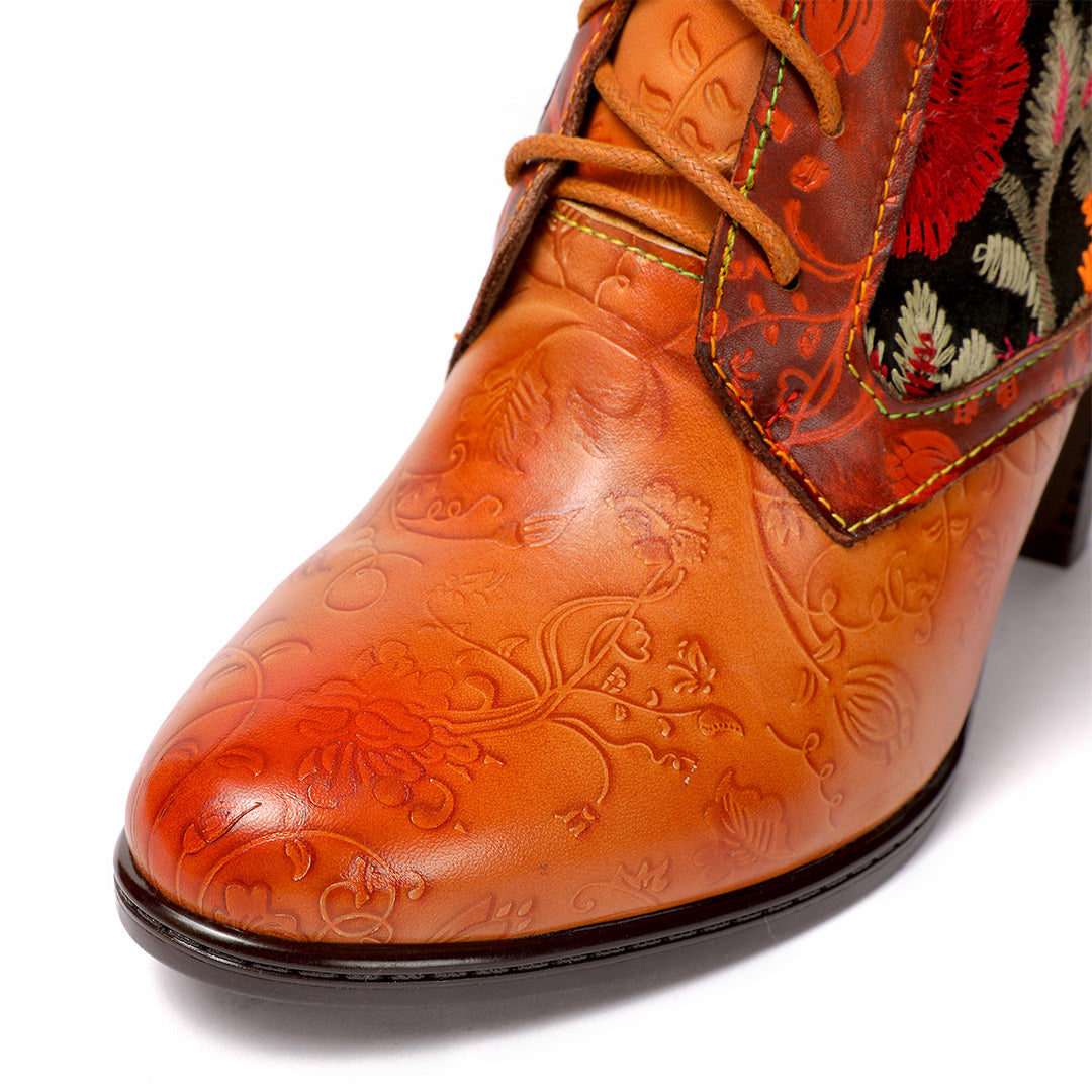 Retro Hand Embroidered Leather Stitched High Heels