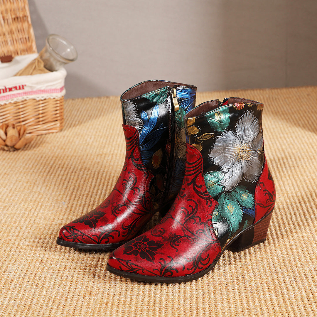 Floral Genuine Leather Handmade Comfy Boots