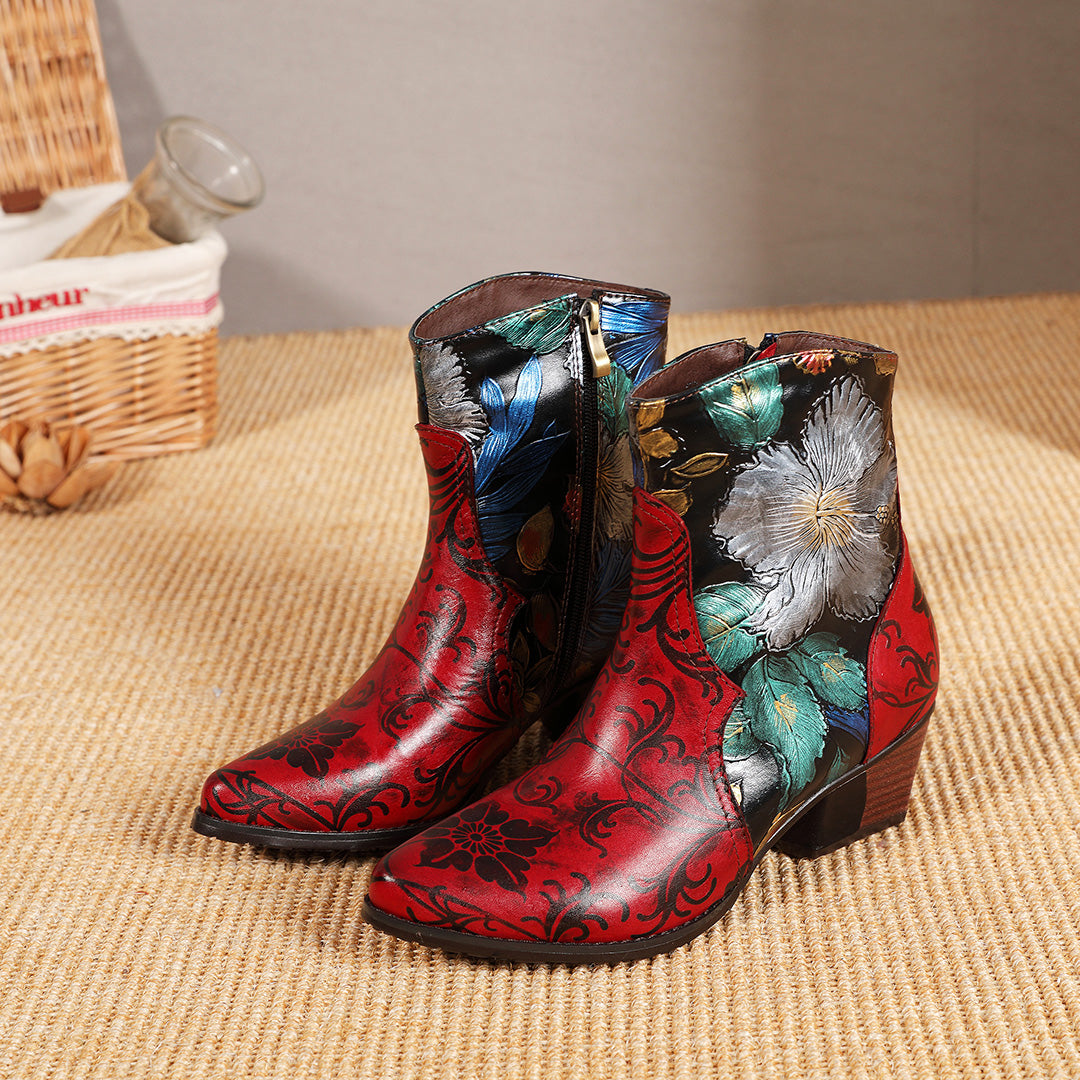 Botas cómodas hechas a mano de cuero genuino floral