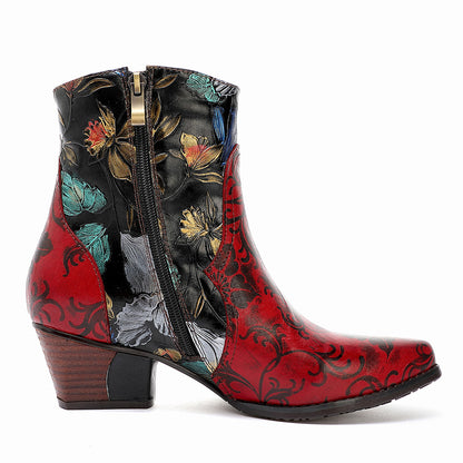 Floral Genuine Leather Handmade Comfy Boots