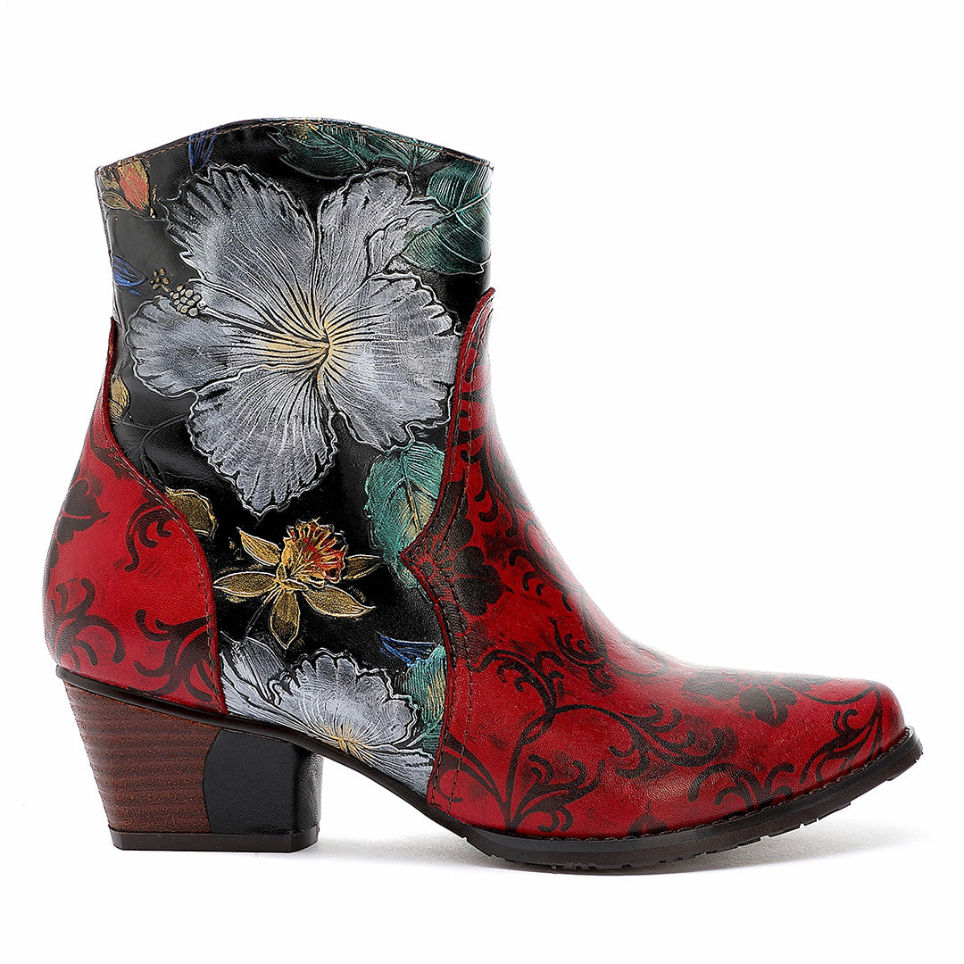 Floral Genuine Leather Handmade Comfy Boots