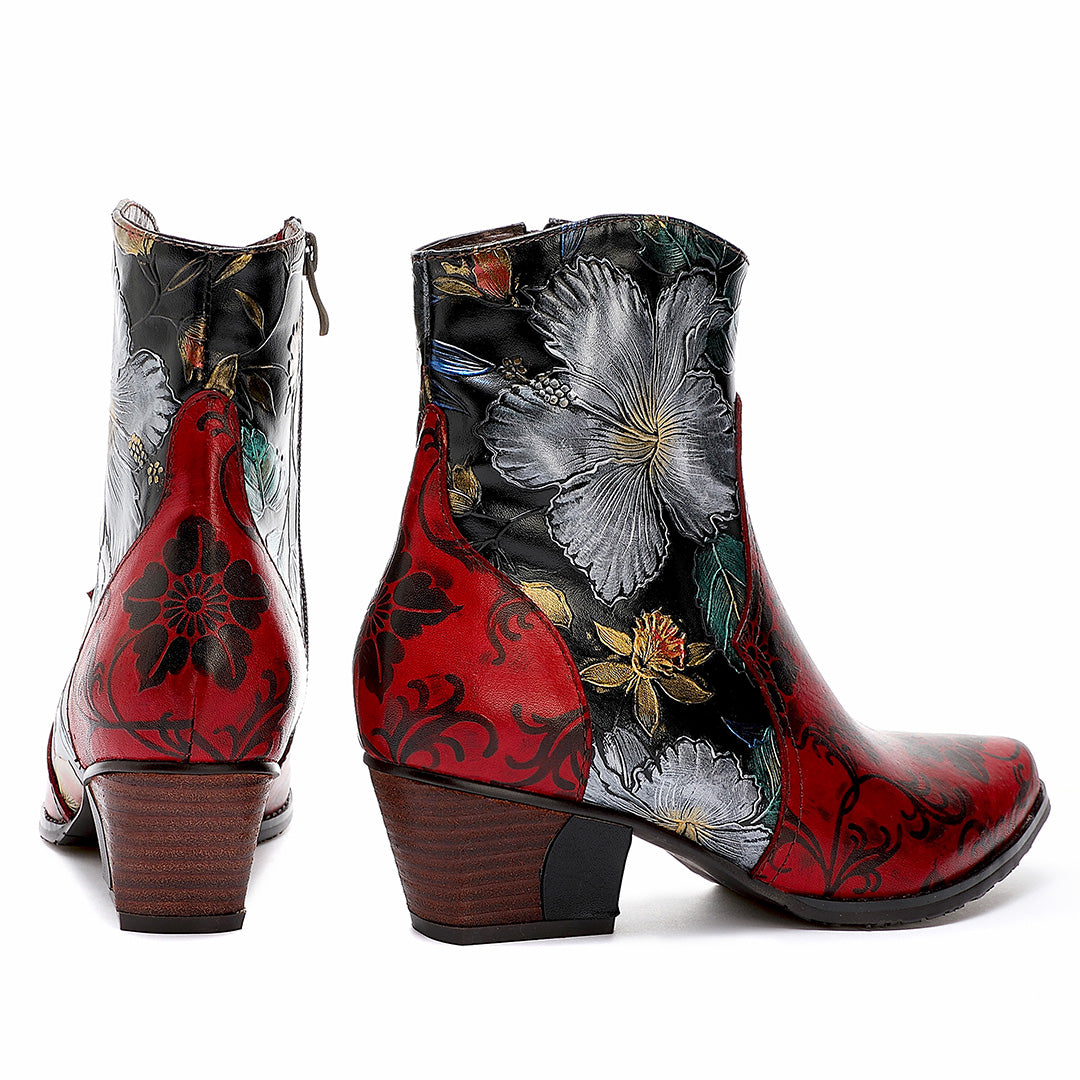 Botas confortáveis ​​de couro genuíno floral