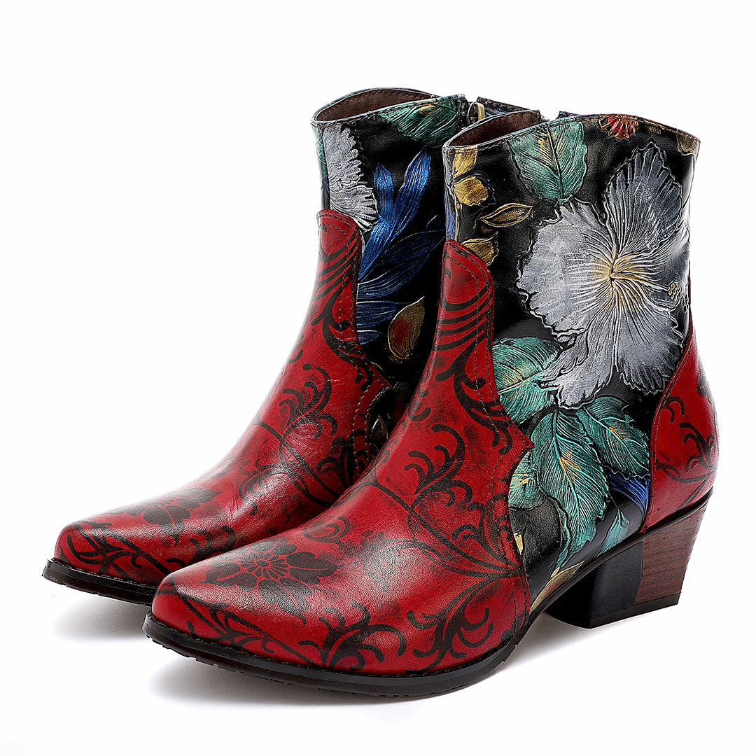 Botas confortáveis ​​de couro genuíno floral