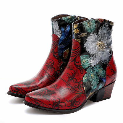 Botas cómodas hechas a mano de cuero genuino floral