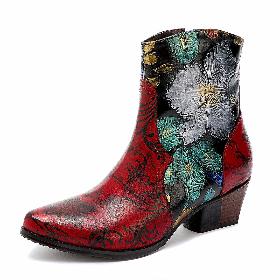 Botas confortáveis ​​de couro genuíno floral