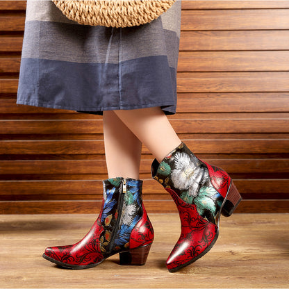 Botas cómodas hechas a mano de cuero genuino floral