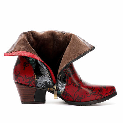 Floral Genuine Leather Handmade Comfy Boots