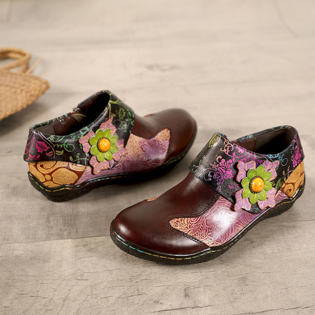 Vintage Hand Painted Genuine Leather Flat Shoes
