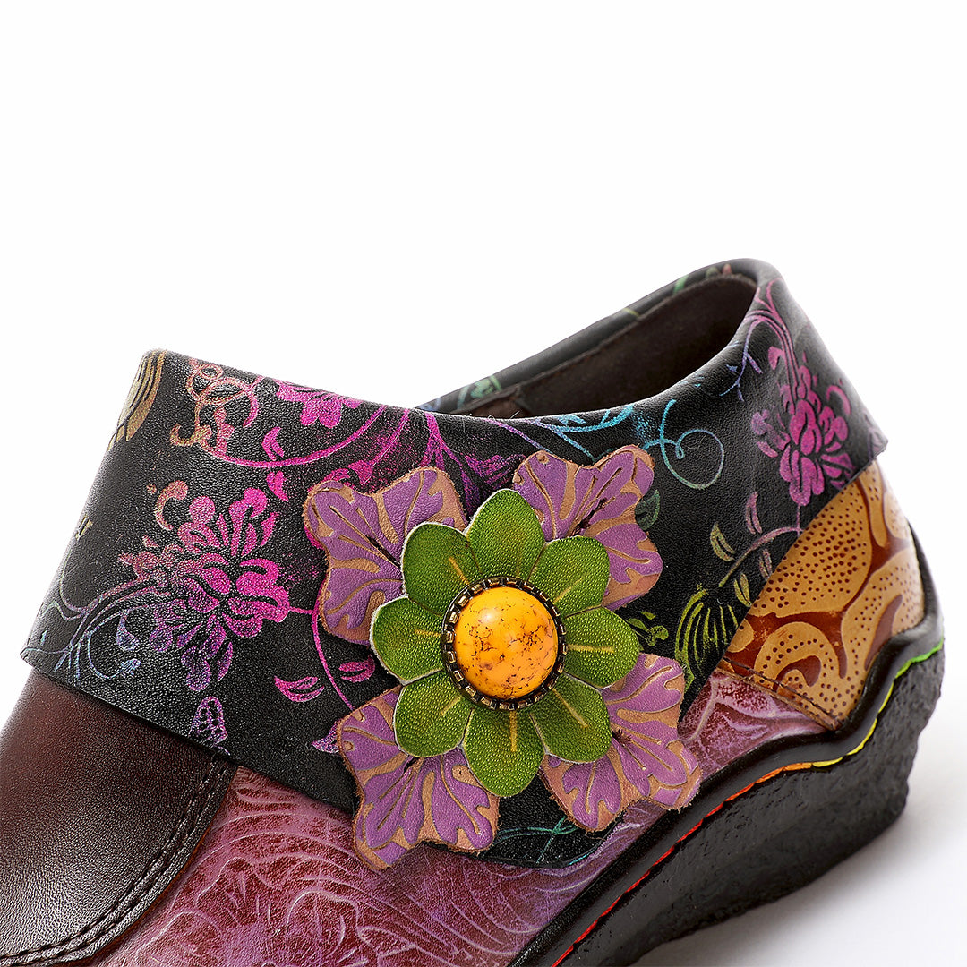 Vintage Hand Painted Genuine Leather Flat Shoes