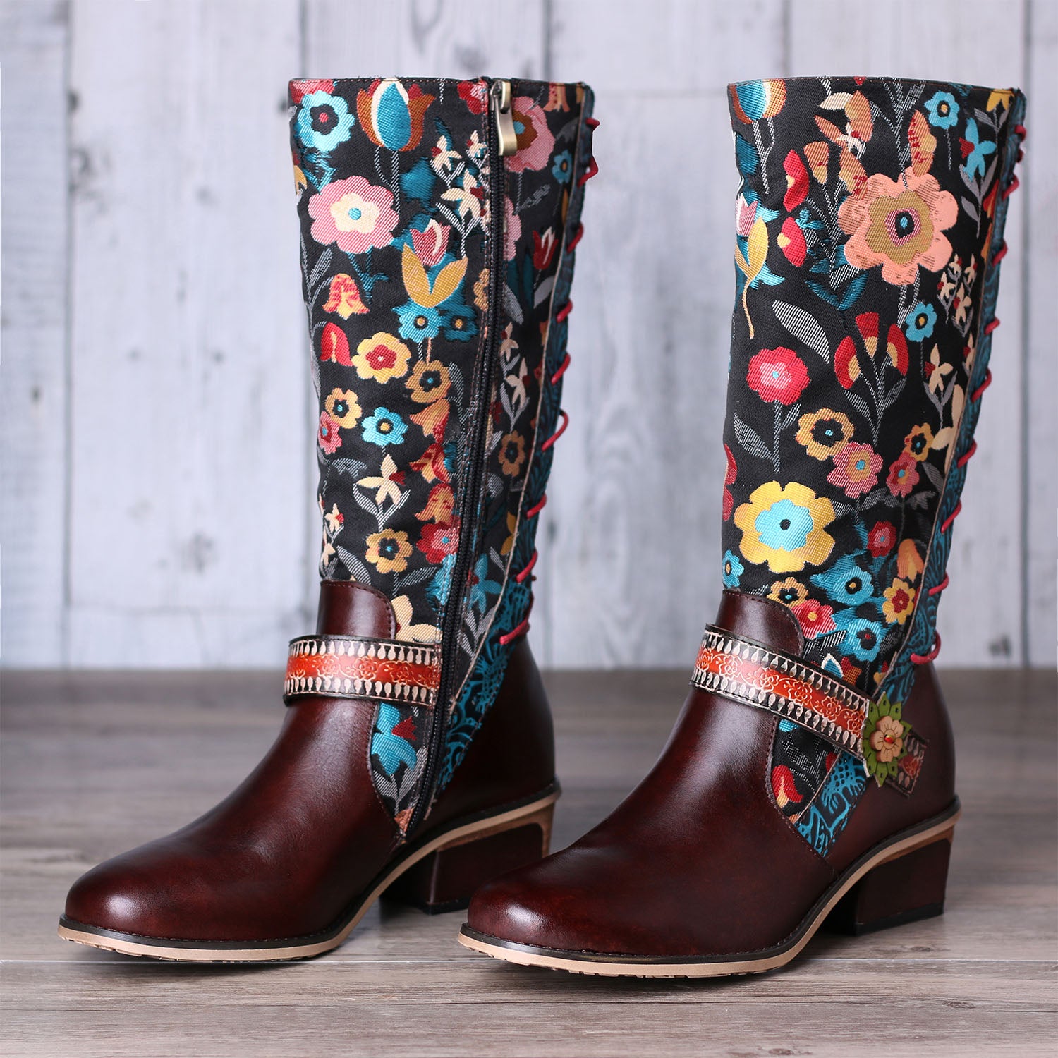 Casual Retro Lederstiefel hohe Röhrenstiefel