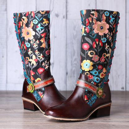 Casual Retro Lederstiefel hohe Röhrenstiefel